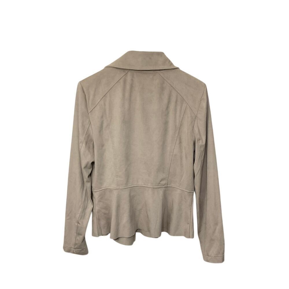 Shyanne Women's Ruffle Faux Suede Moto Jacket Front Zip Size Small Stretch - Picture 3 of 6